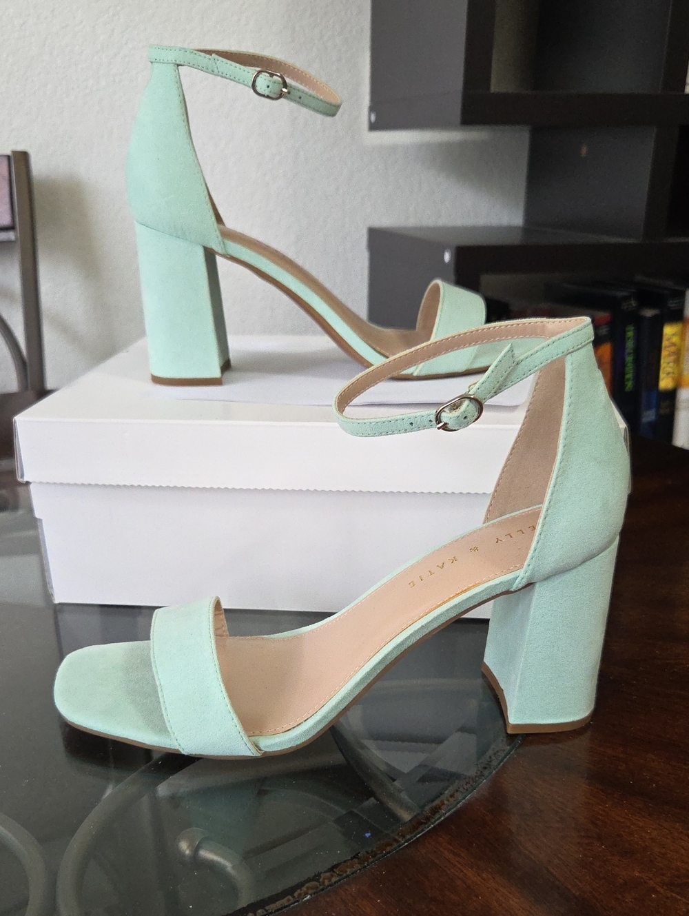 Kelly & Katie Mint Green Suede Block Heel Sandals